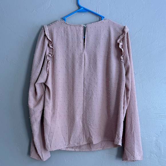 Blush Pink Swiss Dot Pleated Blouse, Size Large - Picture 5 of 5